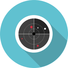 Radar icon representing Government bid opportunity identification for the pipeline.