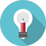 Lightbulb with red pencil icon representing OST’s business developers, capture managers, and proposal professionals that help win government contracts.