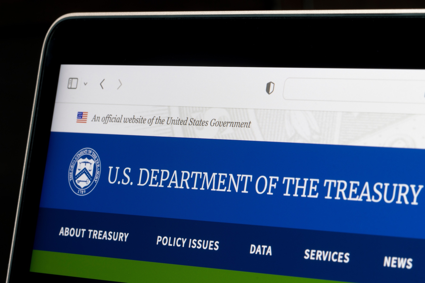 US Department of Treasury Screenshot Website